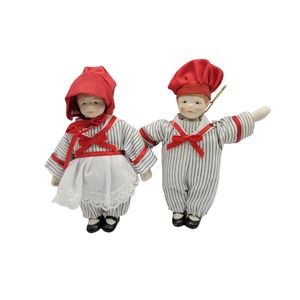 Vintage Silvestri Faith Wick Porcelain Girl & Boy Dolls Christmas Ornaments